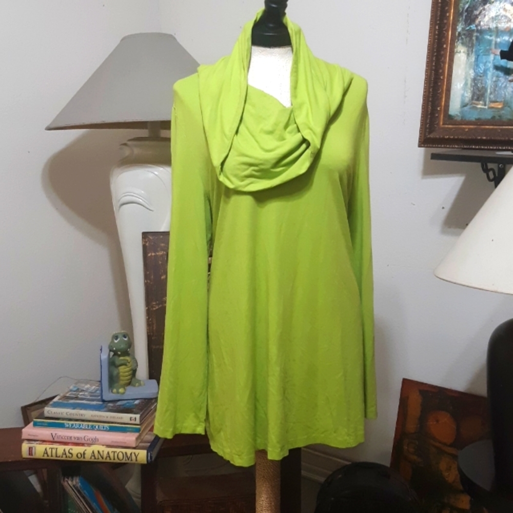 Womens Green Dress Shirt plus size 1X long sleeve Drape Neck super Cute